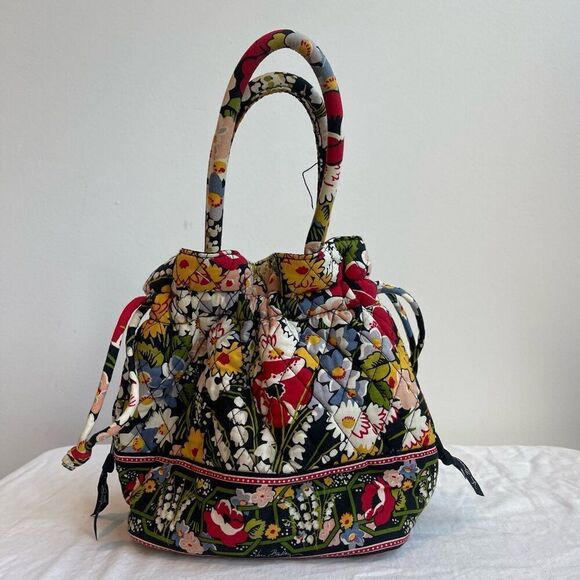 Vera Bradley Multicolored Poppy Fields Alice Dark Floral Drawstring Bucket Handb - Picture 1 of 7